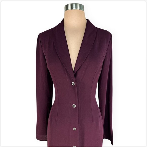 Mark Wong Nark Vintage Y2K Snap Front Fitted Coat Shirt Dress Oxblood Plum M - Picture 3 of 5